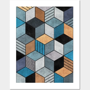 Colorful Concrete Cubes 2 - Blue, Grey, Brown Posters and Art